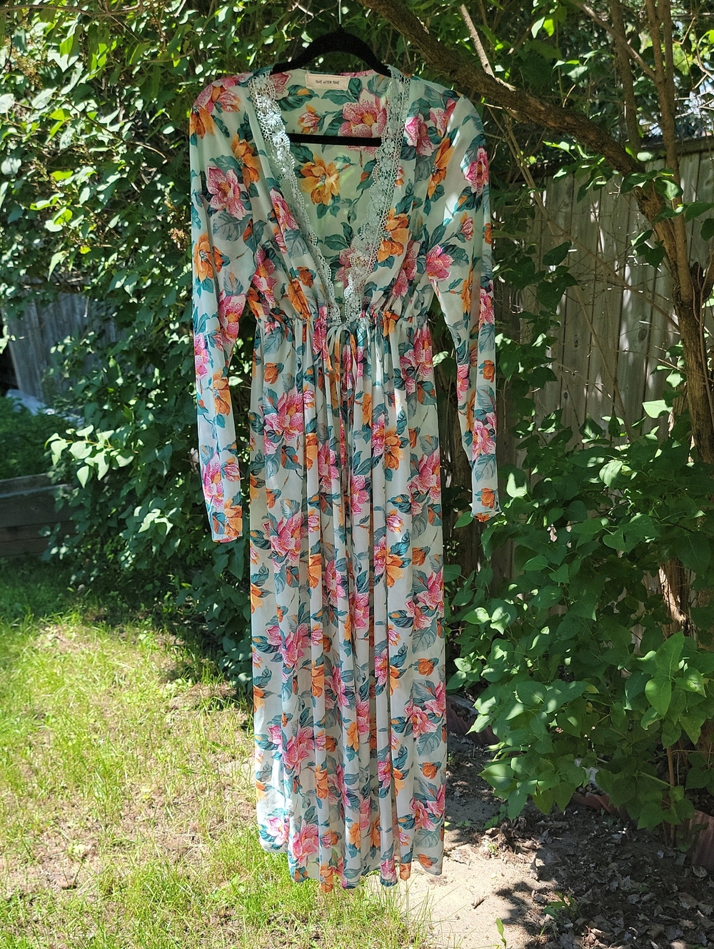Floral Lace-Trim Maxi Dress in Light Teal New Boho New Without Tags
